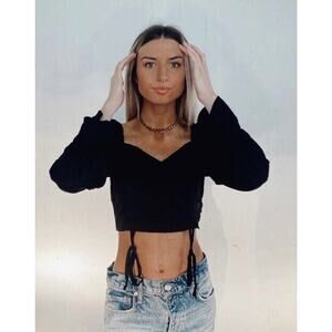 Hyfve Half and Half Bustier Ruched Crop-Black-Small-NWOT